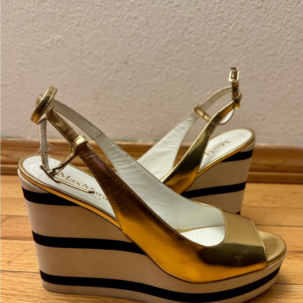 MaxMara Metallic Gold Platform Slingbacks wedge / wedges max mara